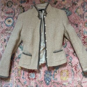 Elie Tahari Bergdorf Goodman Cream Structured Blazer with Dark Trim